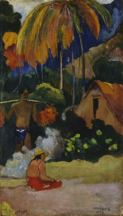 Paisagem de Mahana no Taiti de Paul Gauguin