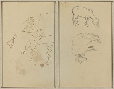 Homem Tocando Piano; Duas ovelhas [verso] de Paul Gauguin
