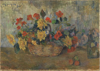 Nastúricos e Dahlias num Cesto de Paul Gauguin