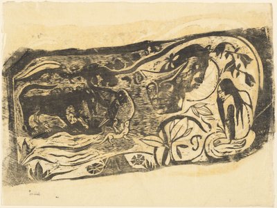 Placa com a cabeça de um diabo com chifres Planche au diable cornu, em ou após 1895. de Paul Gauguin