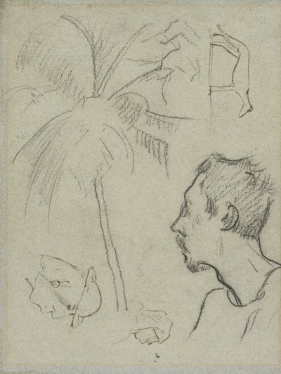 Perfil de Charles Laval com palmeira e outros esboços de Paul Gauguin