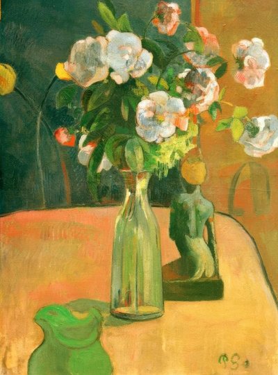 Rosas e estatueta de Paul Gauguin