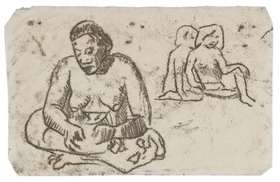 Mulher sentada (relacionada com a pintura Irmã de Caridade), c.1902 (desenho de transferência a tinta preta sobre papel de marfim) de Paul Gauguin