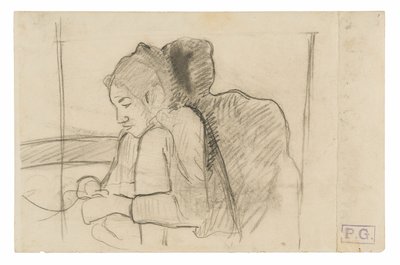 Mulher taitiana sentada (reto), esboços de galos e galinhas (verso) de Paul Gauguin