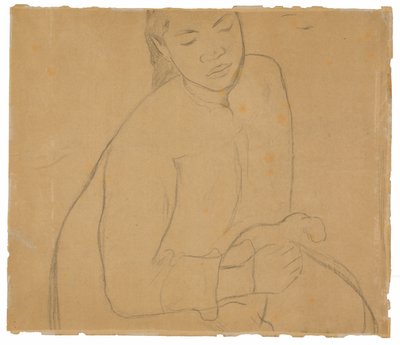 Mulher taitiana sentada (relacionada com a pintura Te faaturuma [Reverie]) de Paul Gauguin