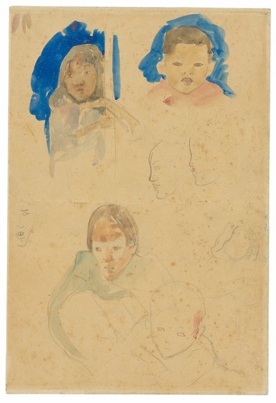 Sketches of Children, a Woman, and Profiles (reto), Sketches of Horses and Child (verso) de Paul Gauguin