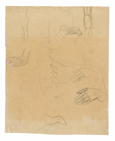 Esboços de Figuras, Mãos e Pés (relacionados à pintura Aha oe feii? [O que! Você tem ciúmes?]) de Paul Gauguin