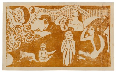 Soyez amoureuses, vous serez heureuses (Amarás e serás feliz), do Conjunto de gravuras tardias em bloco de madeira de Paul Gauguin