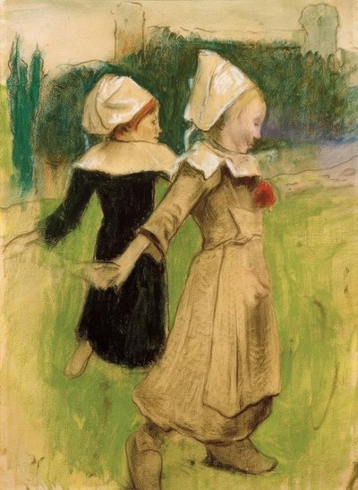 Estudo para: meninas bretãs no baile, Pont-Aven) de Paul Gauguin