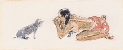 Mulher taitiana com porco de Paul Gauguin
