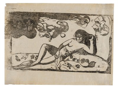 Te arii vahine-opoi (Mulher com mangas cansadas), da série de gravuras tardias em bloco de madeira de Paul Gauguin