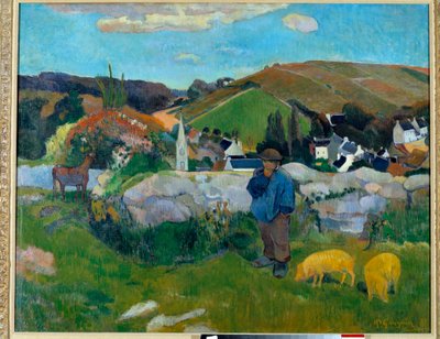 The Pork Guardian in Brittany in 1888 - Pintura de Paul Gauguin (1848-1903) de Paul Gauguin
