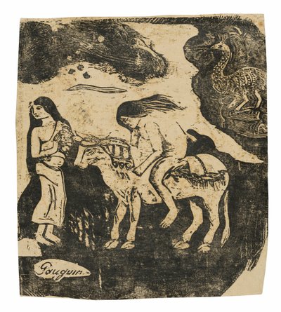 A violação de Europa, da coleção de gravuras tardias em bloco de madeira de Paul Gauguin