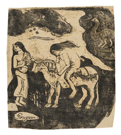 A violação de Europa, da série de gravuras tardias em xilogravura de Paul Gauguin