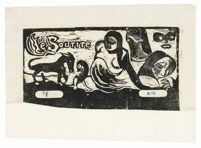 Três pessoas, uma máscara, uma raposa e um pássaro, headpiece para Le sourire de Paul Gauguin