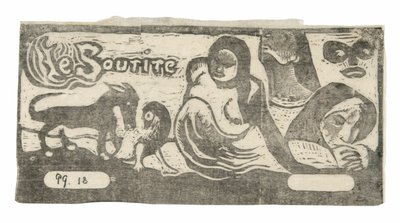 Três pessoas, uma máscara, uma raposa e um pássaro, headpiece para Le sourire de Paul Gauguin