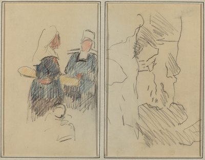 Duas mulheres bretãs; Paisagem [reto] de Paul Gauguin