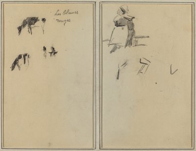 Duas vacas; Uma mulher bretã sentada [verso] de Paul Gauguin