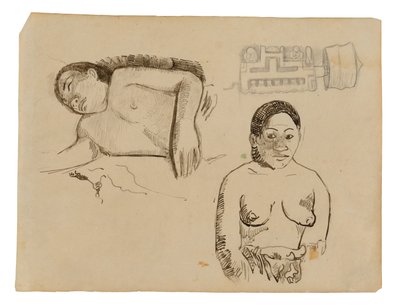 Duas mulheres taitianas e um tampão de ouvido marquesa de Paul Gauguin
