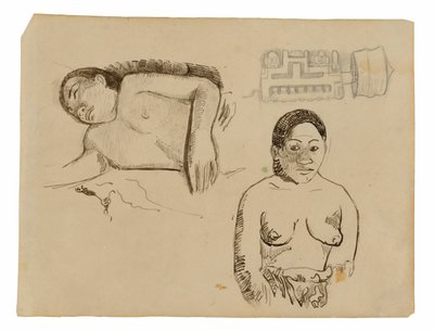 Duas mulheres taitianas e um tampão de ouvido marquesa de Paul Gauguin