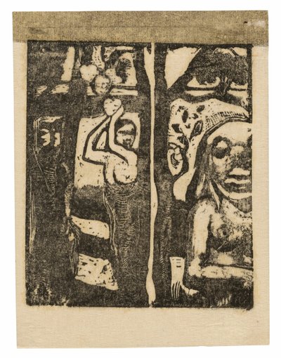 Mulher colhendo frutas e Oviri de Paul Gauguin