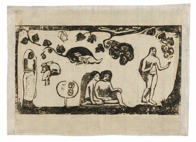 Mulheres, animais e folhagem, do conjunto de gravuras tardias em bloco de madeira de Paul Gauguin