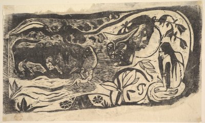 Xilogravura com uma cabeça com chifres, 1898-99. de Paul Gauguin