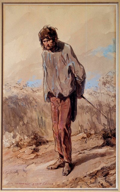 Um mau 15 minutos Um condenado tem a forca. Aquarela e guache de Paul Gavarni (1804-1866) de Paul Gavarni