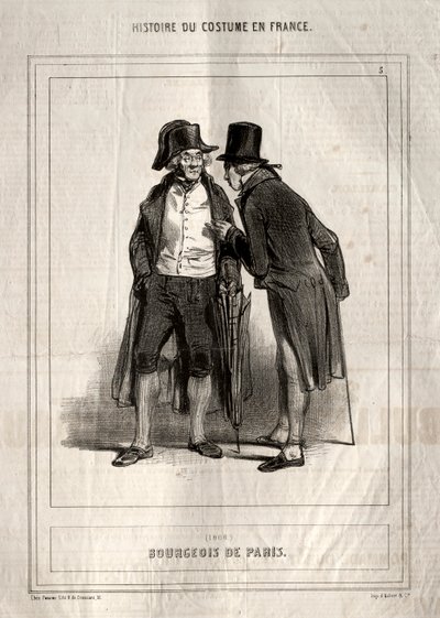 História do Traje na França: Burguês de Paris, 1843. de Paul Gavarni