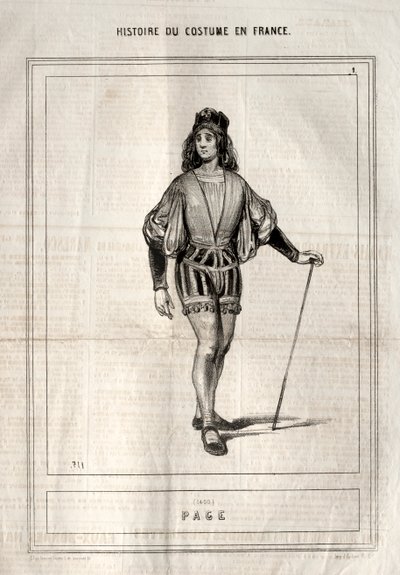História do traje na França: Page, 1843. de Paul Gavarni