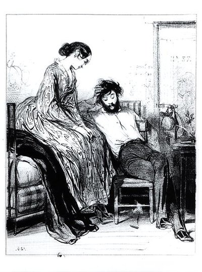 Na Prisão por Dívida em Clichy, c.1830-40 (litho) (foto a p/b) de Paul Gavarni