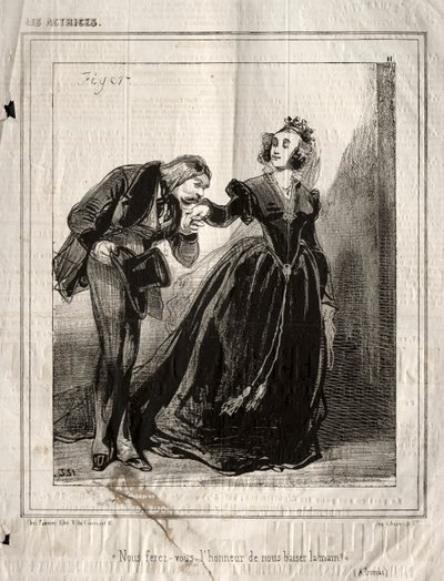 Atrizes: faremos de você a honra de beijar sua mão, 1843. de Paul Gavarni