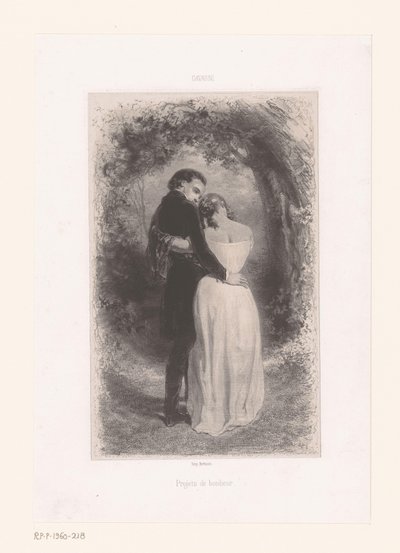 Amo o casal em um caminho de floresta Projets de bonheur (título no objeto) de Paul Gavarni
