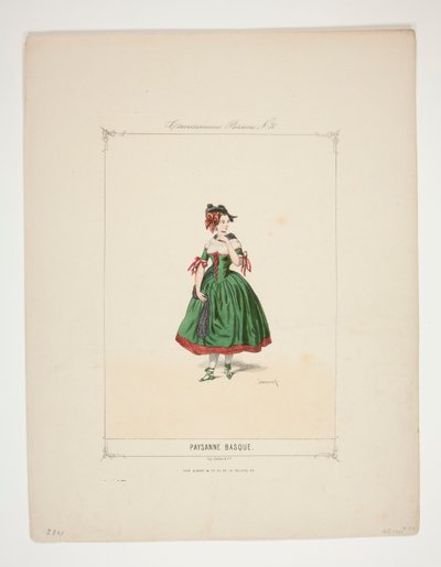 MULHER CAMPONESA BASCA. Chapéu de veludo com borlas de chenille. de Paul Gavarni
