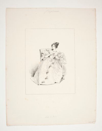 VESTIDO DE BOLA. Penteado de Jouenne, flores Nattier. de Paul Gavarni