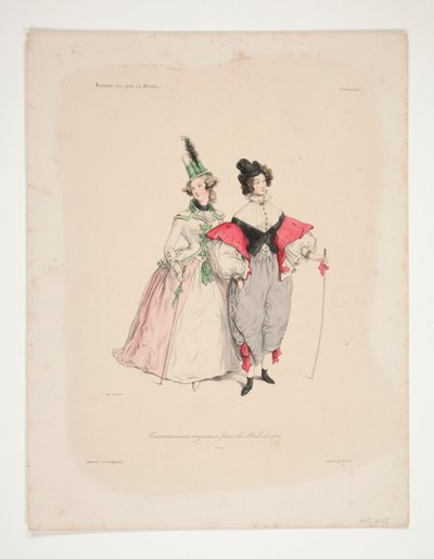 ORIGINAL TRAVESTISSEMENS (sic) para os bailes de 1834. Nos. 2 e 3. de Paul Gavarni