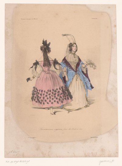 Duas mulheres em vestidos de baile
Travestissemens originaux pour les Bals de 1834 (título sobre o objecto)
Fantaisies (título da série)
Fantaisies (título da série sobre o objecto) de Paul Gavarni