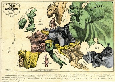 Mapa drolático da Europa para 1870 de Paul Hadol