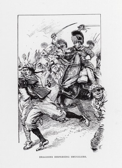 Dragões a dispersar contrabandistas (litografia) de Paul Hardy