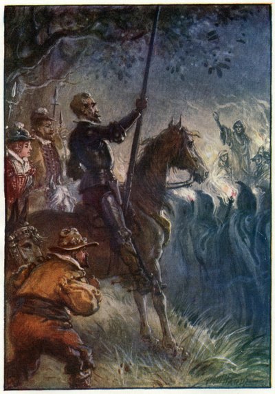 Em seguida, a figura do vestido levantou-se, ilustração de "As Aventuras de Dom Quixote", publicado por G. Bell und Sons, Ltd., 1911 de Paul Hardy