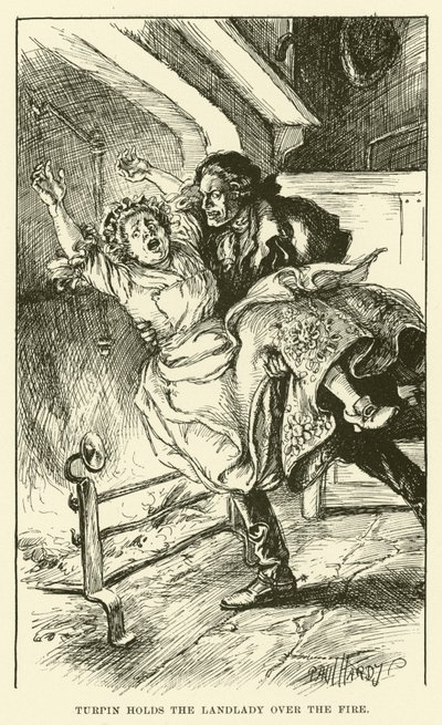 Turpin Segura a senhoria sobre o fogo (gravura) de Paul Hardy