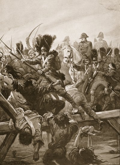 Quando o remanescente da Guarda foi visto abrindo caminho para o Imperador, houve uma corrida, ilustração de "Batalhas do Século Dezenove", de Archibald Forbes, GA Henty e Major Arthur Griffith. de Paul Hardy