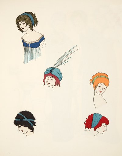 Desenhos para headresses, do bar The Dresses of Paul Poiret. 1908 (estêncil) de Paul Iribe
