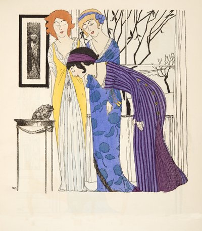 Três linha império vestidos de The Dresses of Paul Poiret pub. 1908 (estêncil) de Paul Iribe