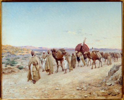 Uma caravana no deserto perto de Biskra, na Argélia, em 1892 Pintura de Jean Baptiste Paul Hippolyte Lazerges, dit Paul Lazerges (1845-1902) 1892 Sol. 0,81x1,01 m Nantes, musee des Beaux Arts - Uma caravana no deserto perto de Biskra, na Argélia de Paul John Baptiste Lazerges