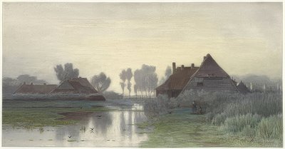 Casas de fazenda na névoa da manhã. 1838-1903 de Paul Joseph Constantin Gabriel