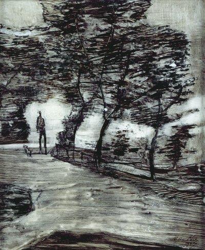 Caminho de parque, com homem alto e cão de Paul Klee