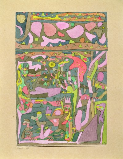 O sol a descobrir que o mundo das cores já existe, composição complicada de Paul Klee