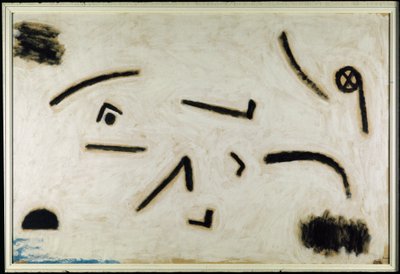Sem título (sinais sobre fundo preto), C.1940 (cor e cola sobre papel) de Paul Klee
