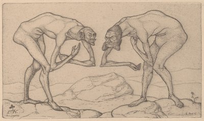 Dois homens, assumindo um ao outro uma posição mais alta, encontram Two Men Meet..., 1903. de Paul Klee